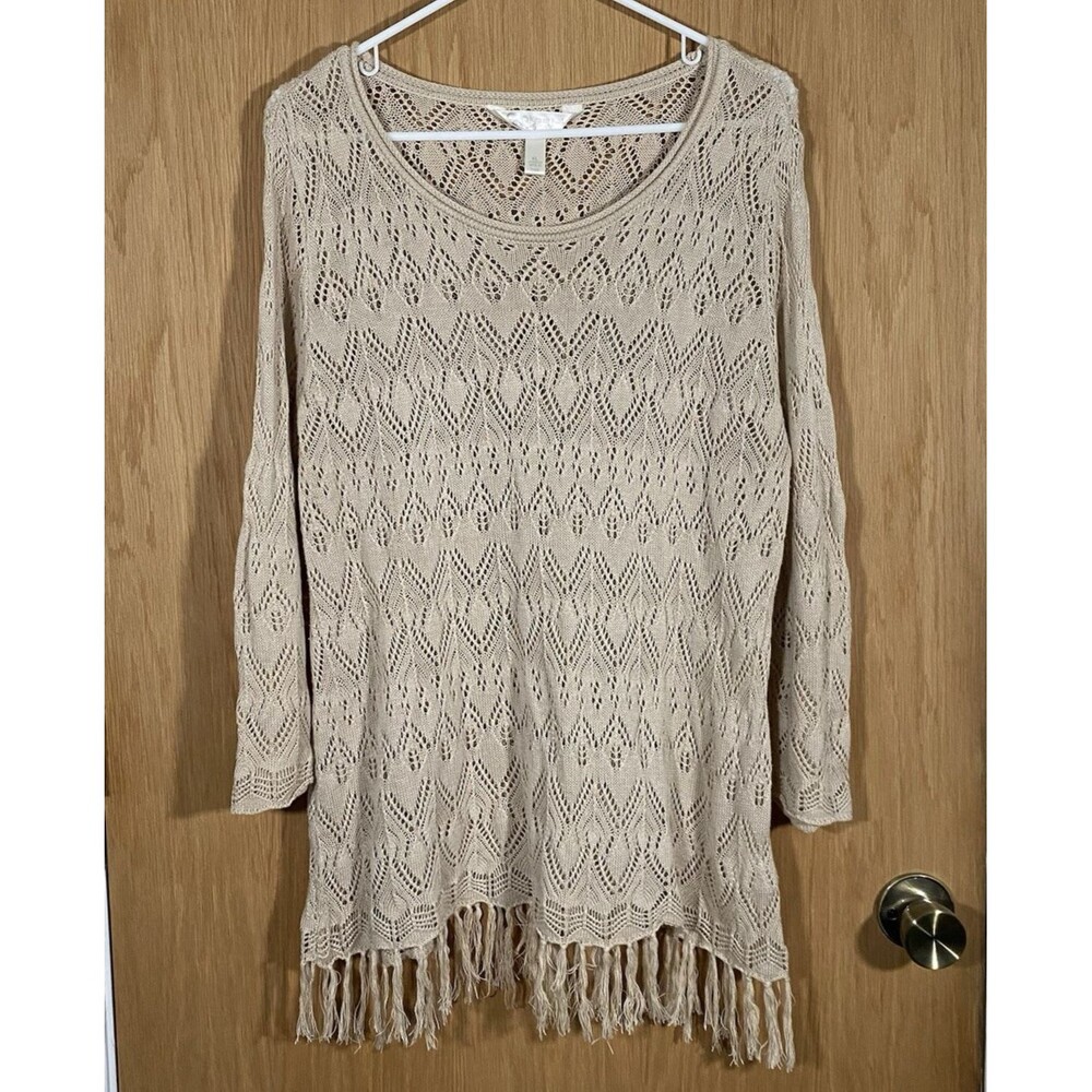 Krazy Kat Women's Sz XL Crochet Open Knit Tunic Top Tassels Boho Beachy Festival